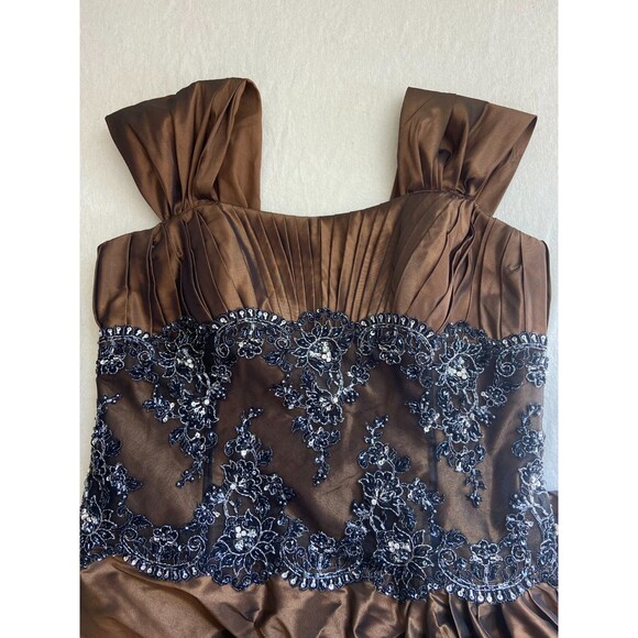 Rina Di Montella Sz 16 Brown Beaded Sequin Ballgown Steampunk Whimsigoth Dress - Picture 7 of 15